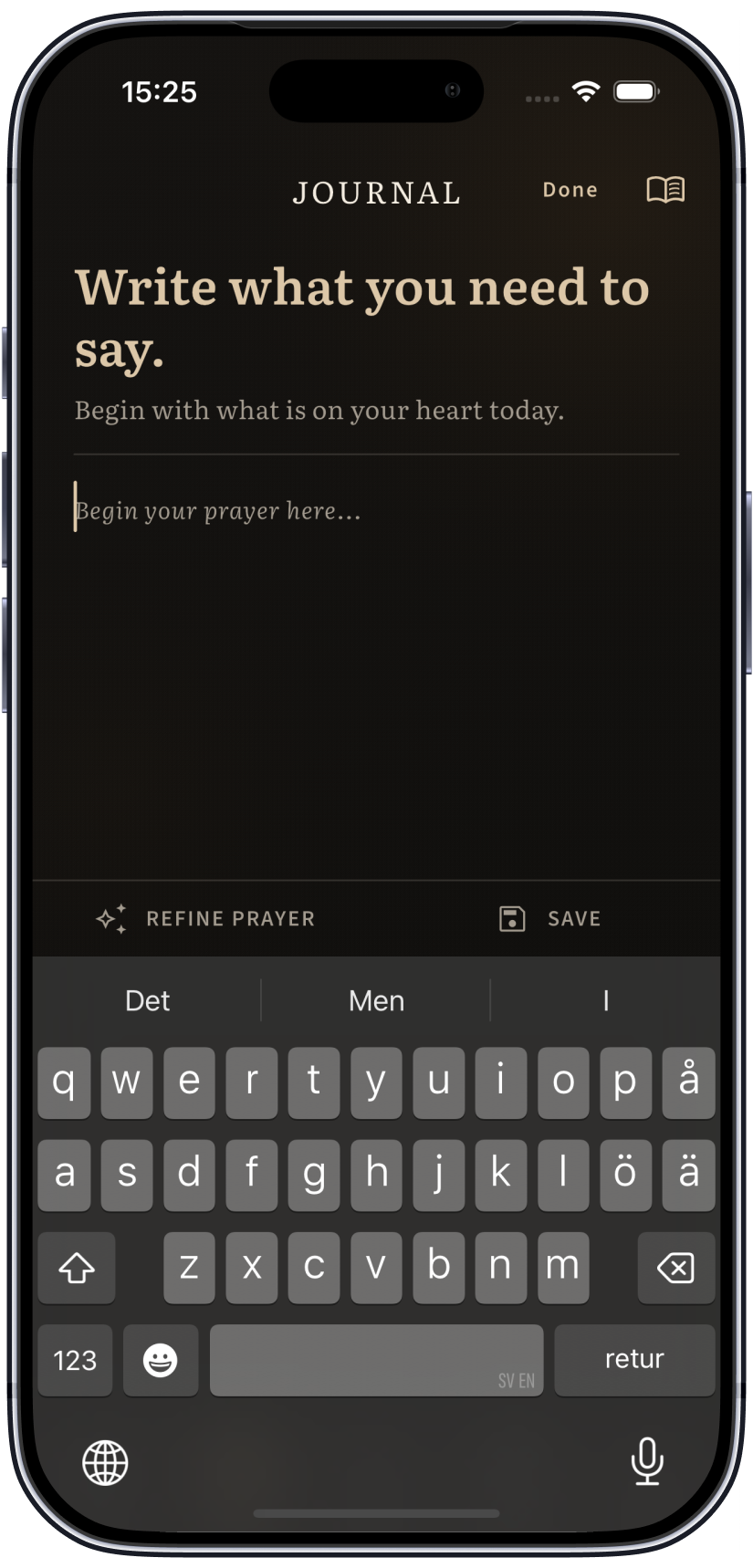 Personal prayer journal screen