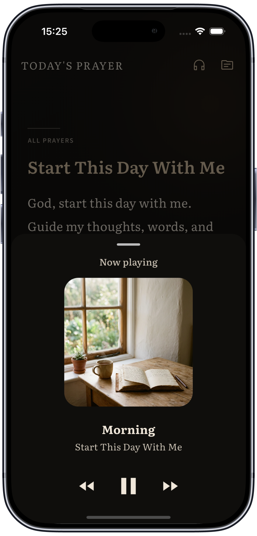 Just a Prayer audio player screen