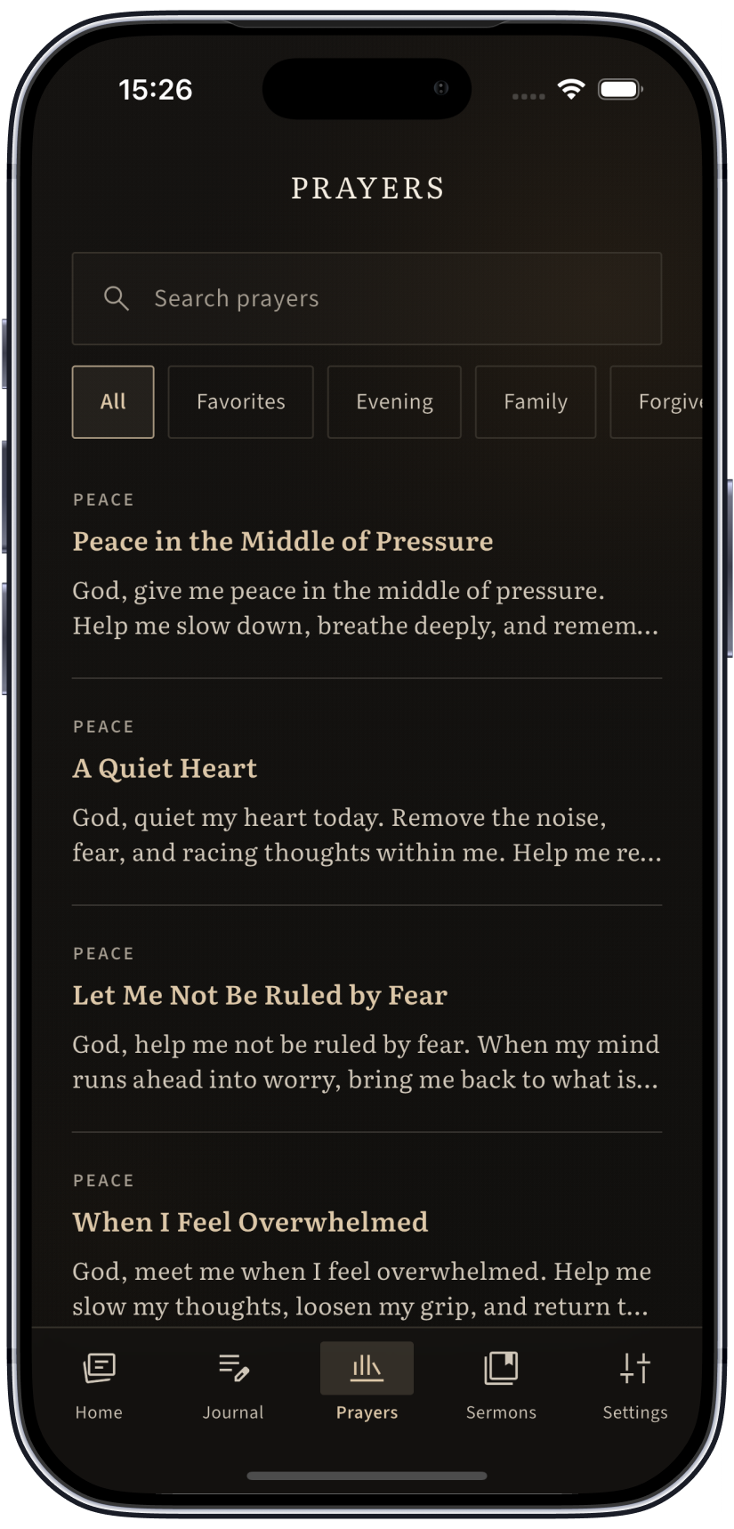 Prayer library screen