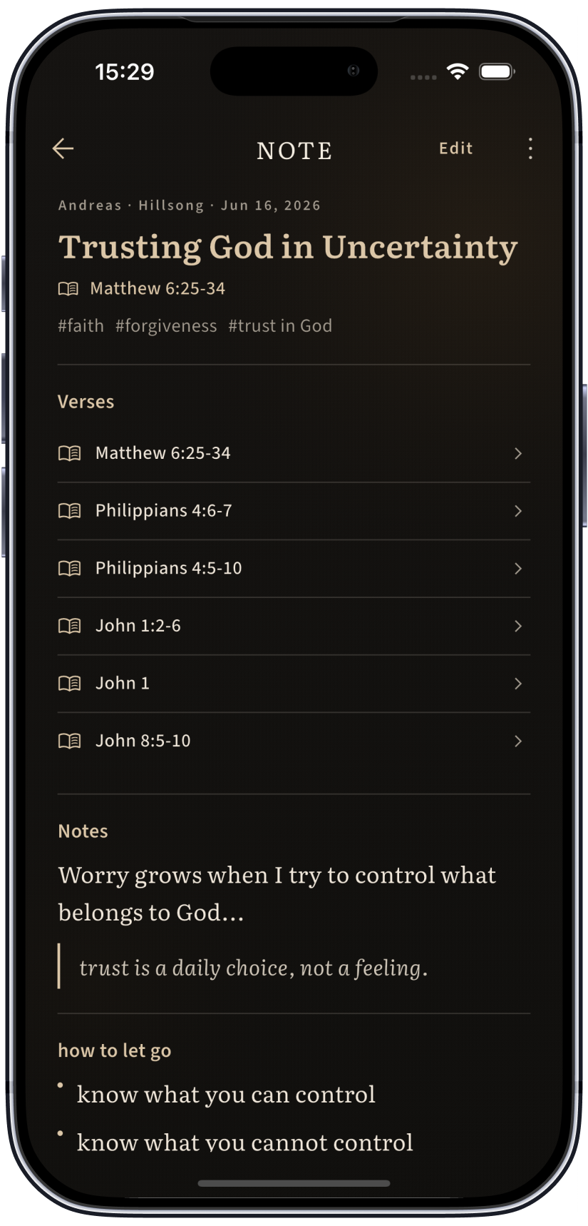 Sermon notes screen
